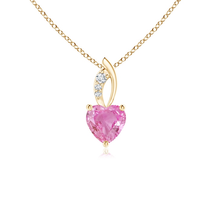 5mm AA Pink Sapphire Heart Pendant with Diamond Accents in Yellow Gold 