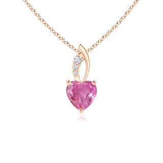 5mm AAA Pink Sapphire Heart Pendant with Diamond Accents in 10K Rose Gold
