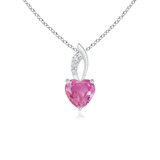 5mm AAA Pink Sapphire Heart Pendant with Diamond Accents in 9K White Gold