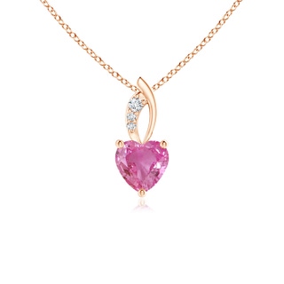 5mm AAA Pink Sapphire Heart Pendant with Diamond Accents in Rose Gold