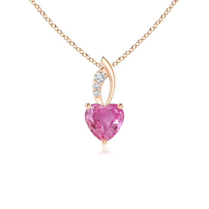 5mm AAA Pink Sapphire Heart Pendant with Diamond Accents in Rose Gold 