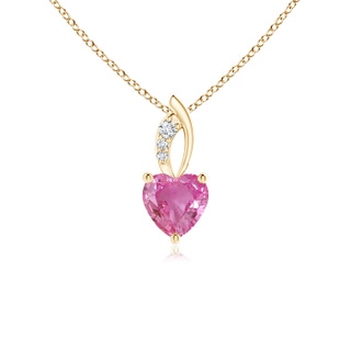 5mm AAA Pink Sapphire Heart Pendant with Diamond Accents in Yellow Gold