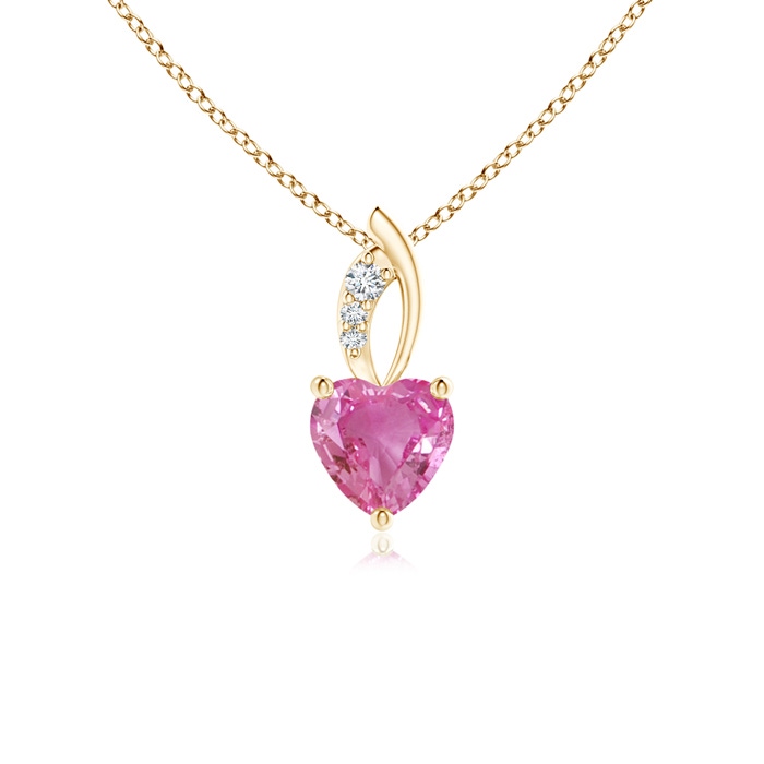 5mm AAA Pink Sapphire Heart Pendant with Diamond Accents in Yellow Gold 