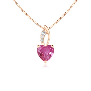 5mm AAAA Pink Sapphire Heart Pendant with Diamond Accents in 9K Rose Gold