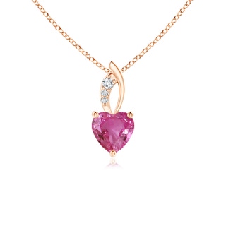 5mm AAAA Pink Sapphire Heart Pendant with Diamond Accents in Rose Gold