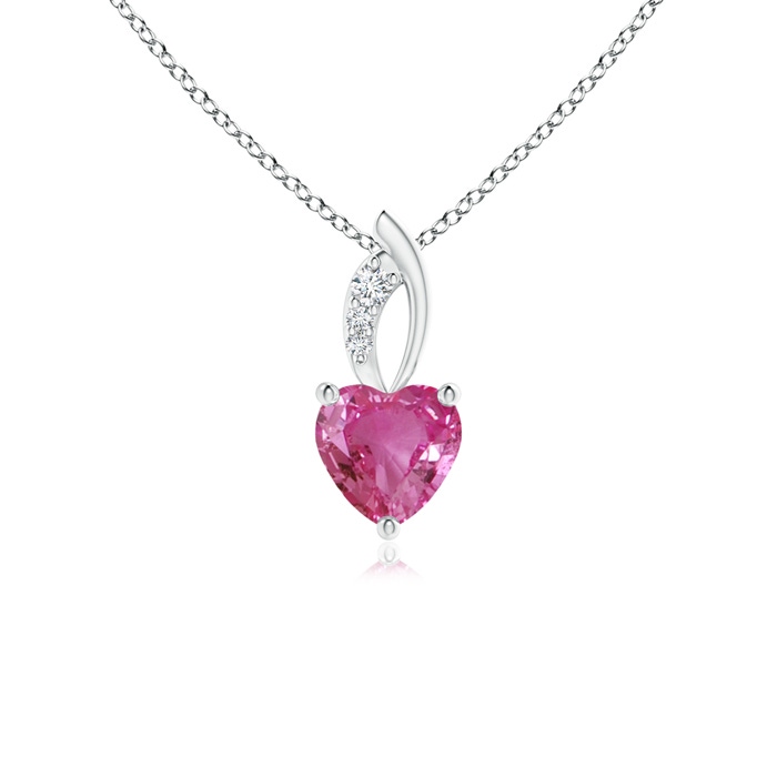 5mm AAAA Pink Sapphire Heart Pendant with Diamond Accents in White Gold 