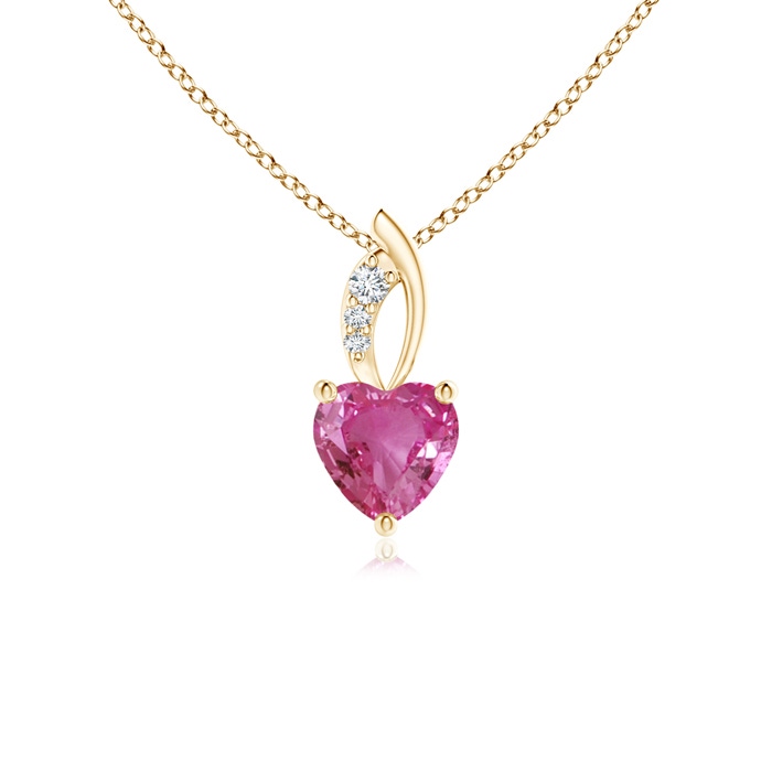 5mm AAAA Pink Sapphire Heart Pendant with Diamond Accents in Yellow Gold