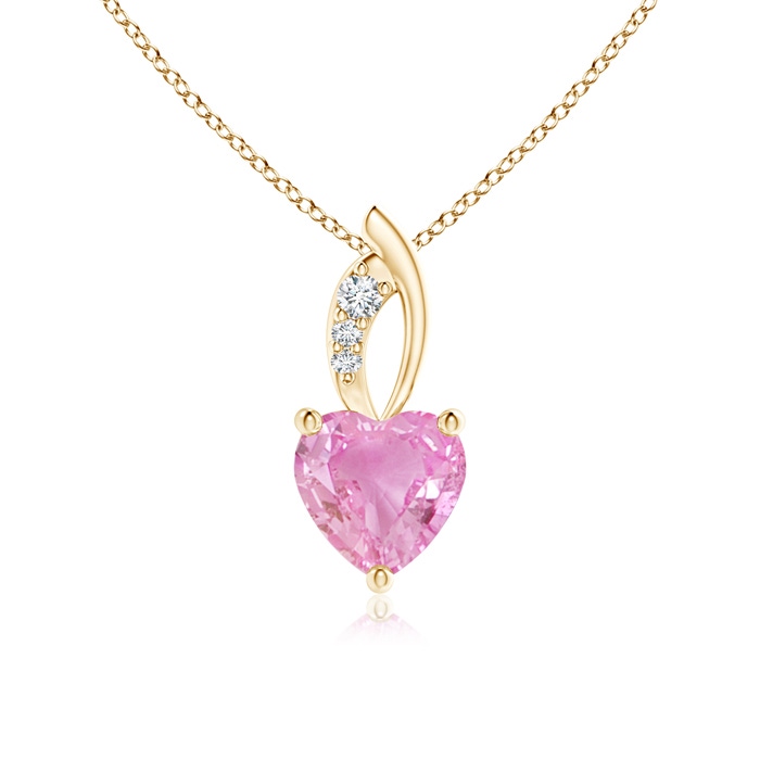 6mm A Pink Sapphire Heart Pendant with Diamond Accents in Yellow Gold 