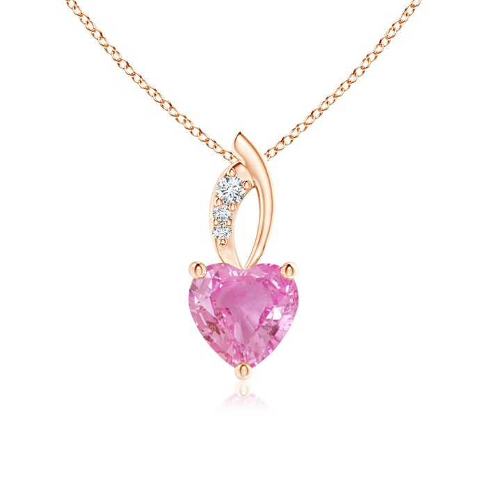 6mm AA Pink Sapphire Heart Pendant with Diamond Accents in Rose Gold 
