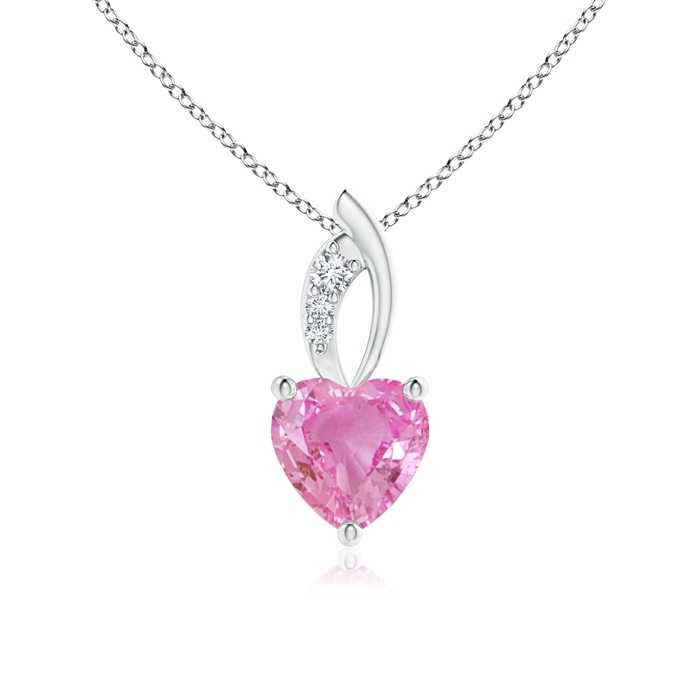 6mm AA Pink Sapphire Heart Pendant with Diamond Accents in White Gold 