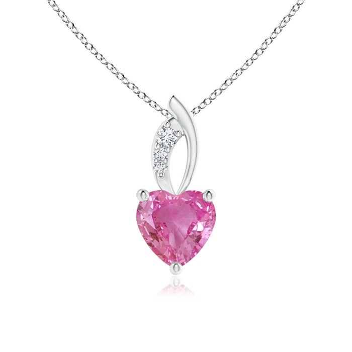 6mm AAA Pink Sapphire Heart Pendant with Diamond Accents in P950 Platinum 