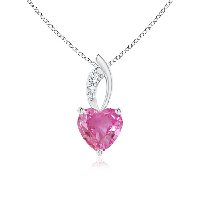 6mm AAA Pink Sapphire Heart Pendant with Diamond Accents in P950 Platinum