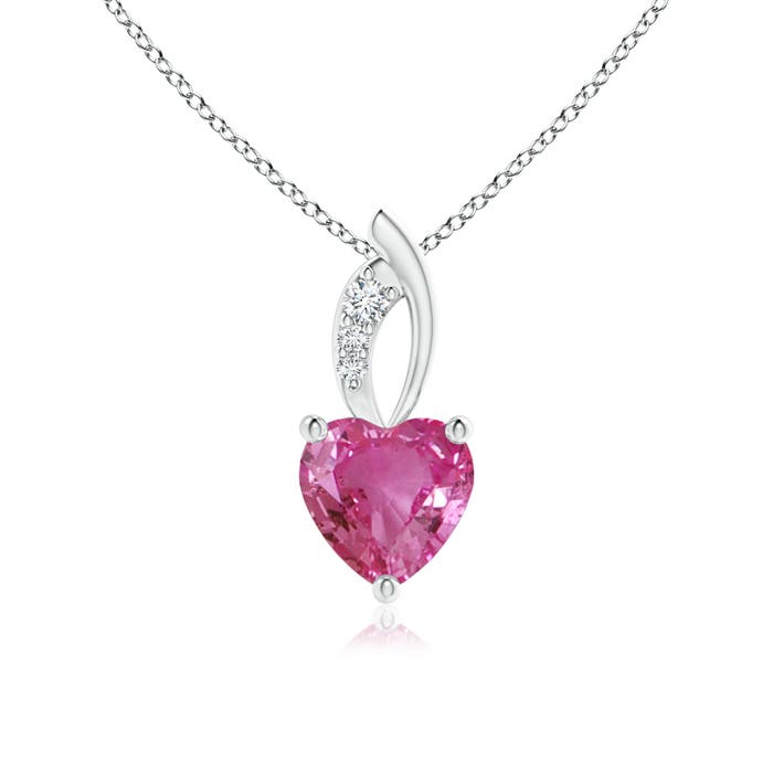 6mm AAAA Pink Sapphire Heart Pendant with Diamond Accents in P950 Platinum