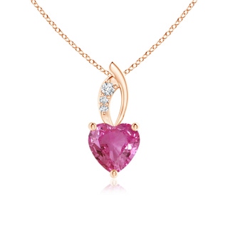 6mm AAAA Pink Sapphire Heart Pendant with Diamond Accents in Rose Gold