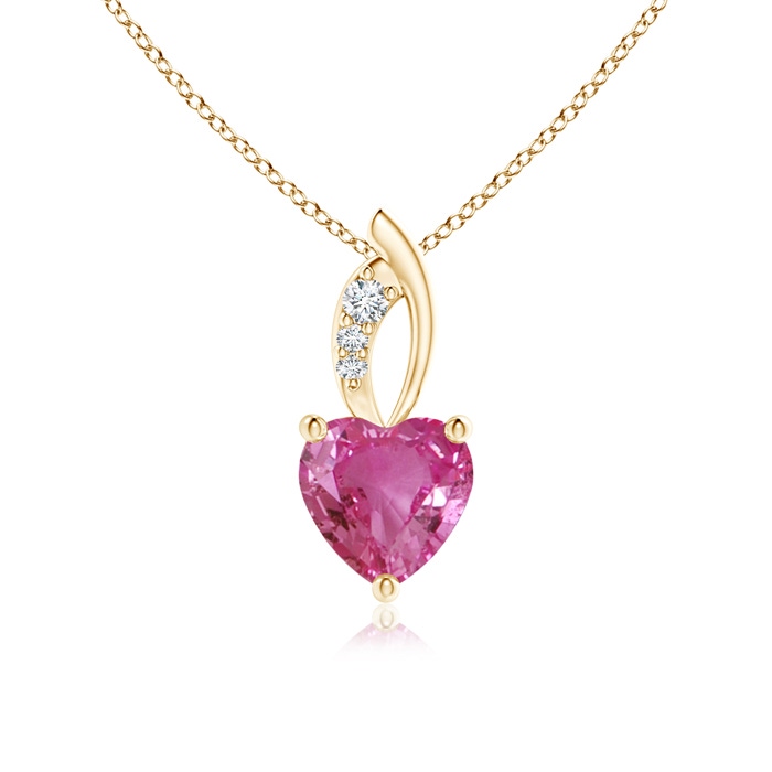 6mm AAAA Pink Sapphire Heart Pendant with Diamond Accents in Yellow Gold 