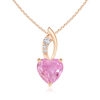 7mm A Pink Sapphire Heart Pendant with Diamond Accents in Rose Gold