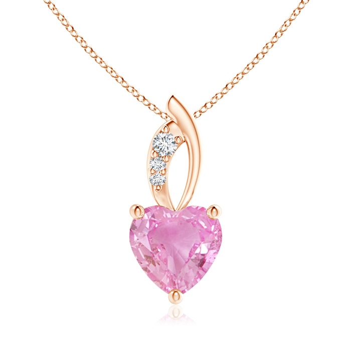 7mm A Pink Sapphire Heart Pendant with Diamond Accents in Rose Gold 
