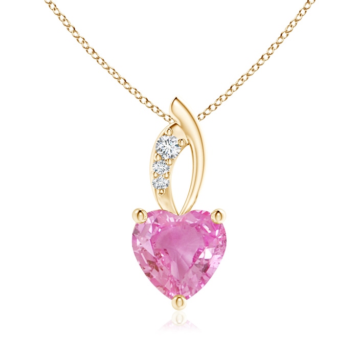 7mm AA Pink Sapphire Heart Pendant with Diamond Accents in Yellow Gold 