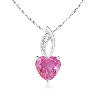 7mm AAA Pink Sapphire Heart Pendant with Diamond Accents in P950 Platinum