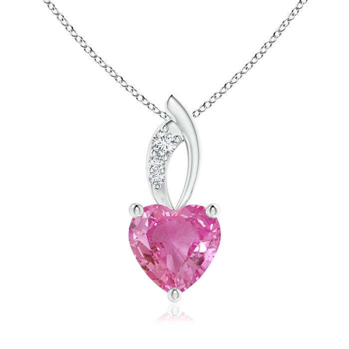 7mm AAA Pink Sapphire Heart Pendant with Diamond Accents in White Gold 