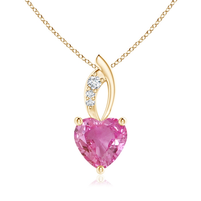 7mm AAA Pink Sapphire Heart Pendant with Diamond Accents in Yellow Gold