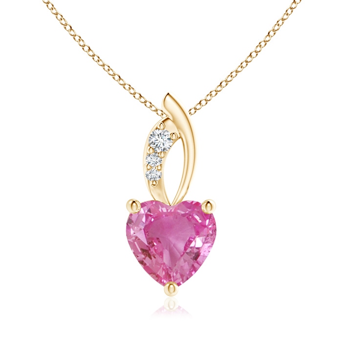 7mm AAA Pink Sapphire Heart Pendant with Diamond Accents in Yellow Gold 