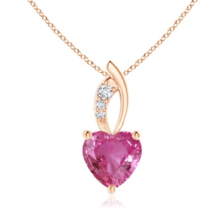 7mm AAAA Pink Sapphire Heart Pendant with Diamond Accents in 9K Rose Gold