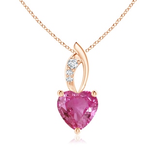 7mm AAAA Pink Sapphire Heart Pendant with Diamond Accents in Rose Gold