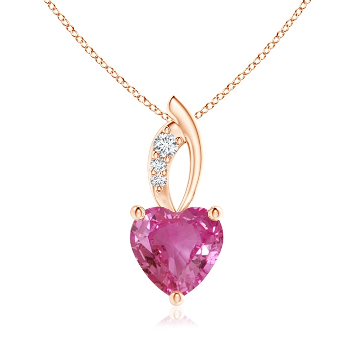 7mm AAAA Pink Sapphire Heart Pendant with Diamond Accents in Rose Gold 