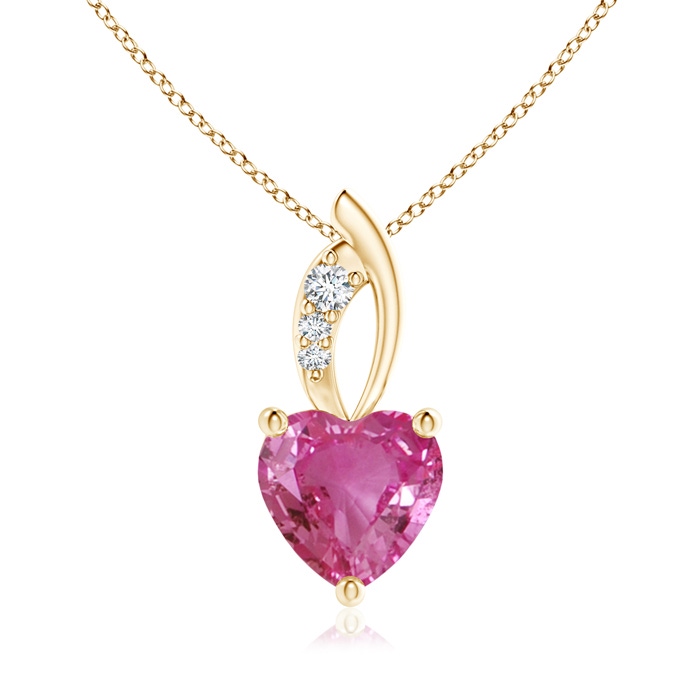 7mm AAAA Pink Sapphire Heart Pendant with Diamond Accents in Yellow Gold