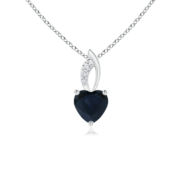 5mm A Blue Sapphire Heart Pendant with Diamond Accents in P950 Platinum 