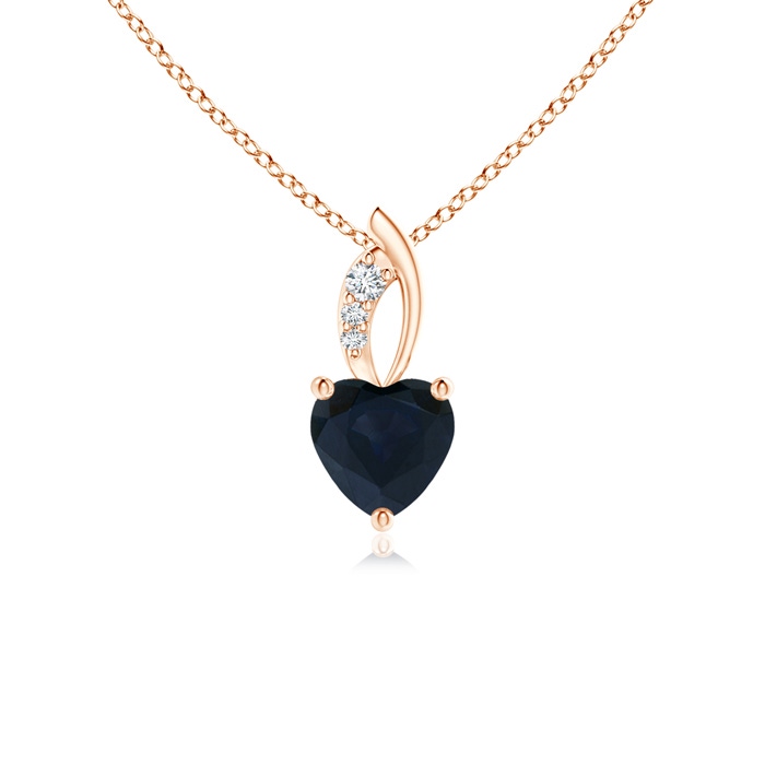 5mm A Blue Sapphire Heart Pendant with Diamond Accents in Rose Gold 