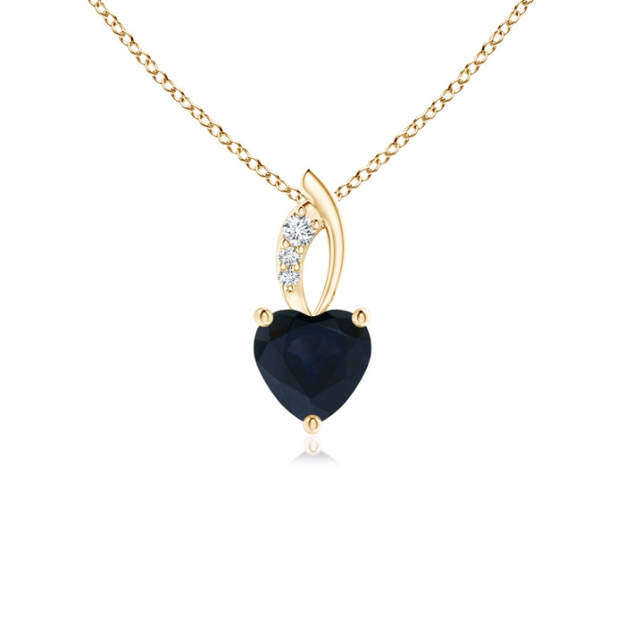 5mm A Blue Sapphire Heart Pendant with Diamond Accents in Yellow Gold 