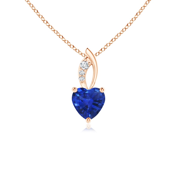 5mm AAA Blue Sapphire Heart Pendant with Diamond Accents in Rose Gold 