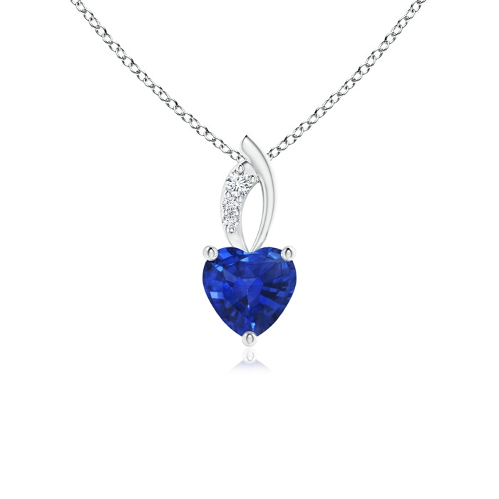 5mm AAA Blue Sapphire Heart Pendant with Diamond Accents in White Gold 
