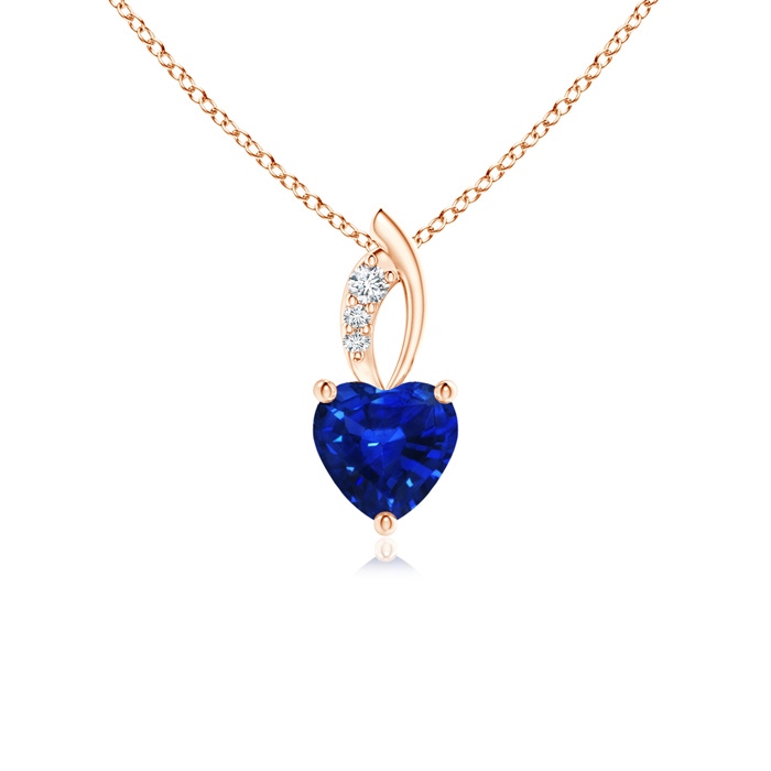 5mm AAAA Blue Sapphire Heart Pendant with Diamond Accents in Rose Gold 