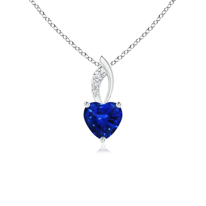 5mm AAAA Blue Sapphire Heart Pendant with Diamond Accents in White Gold 