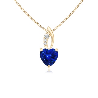 5mm AAAA Blue Sapphire Heart Pendant with Diamond Accents in Yellow Gold