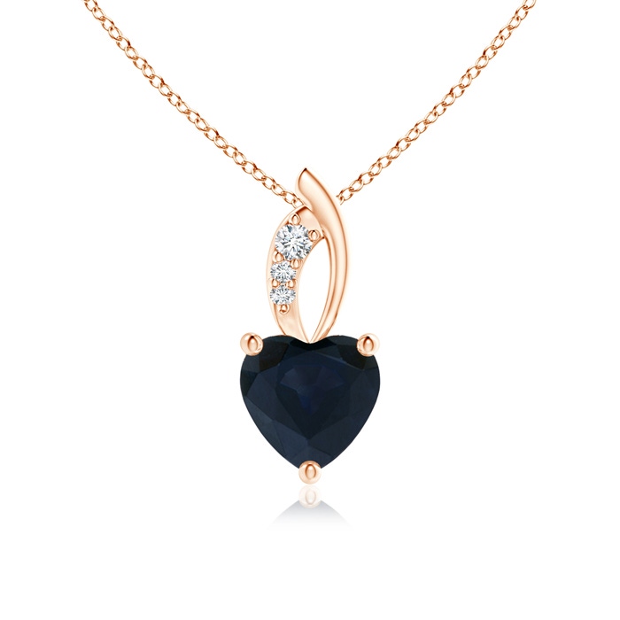 6mm A Blue Sapphire Heart Pendant with Diamond Accents in Rose Gold 