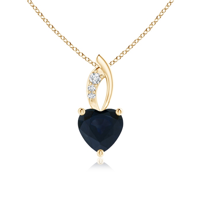 6mm A Blue Sapphire Heart Pendant with Diamond Accents in Yellow Gold 