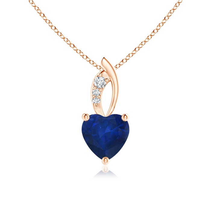 6mm AA Blue Sapphire Heart Pendant with Diamond Accents in Rose Gold 
