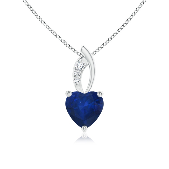 6mm AA Blue Sapphire Heart Pendant with Diamond Accents in White Gold 