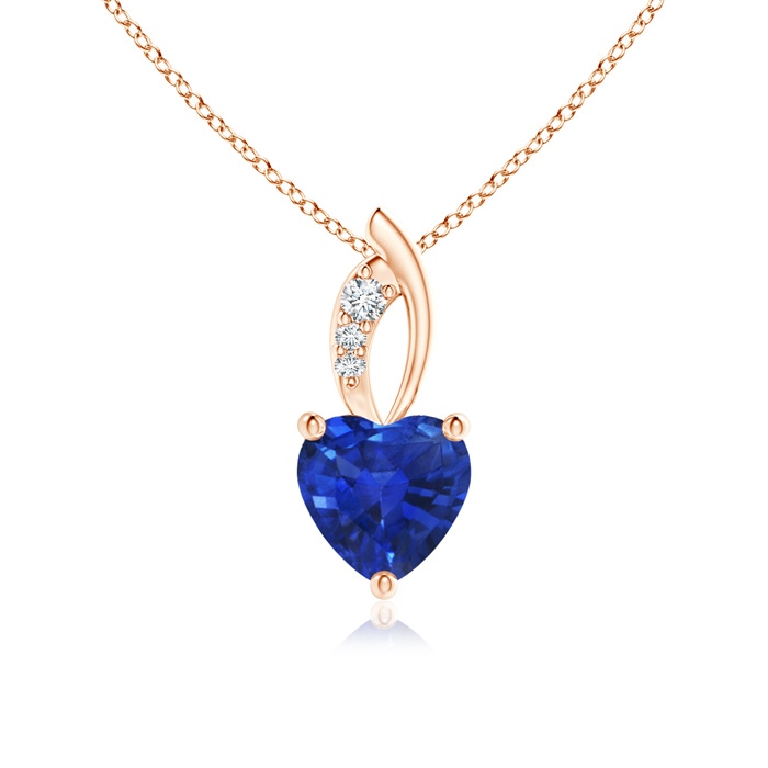 6mm AAA Blue Sapphire Heart Pendant with Diamond Accents in Rose Gold 