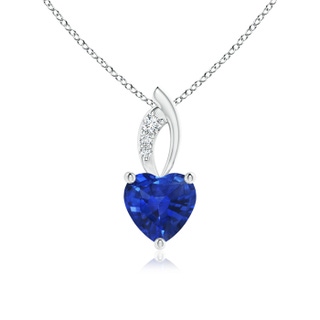 6mm AAA Blue Sapphire Heart Pendant with Diamond Accents in White Gold