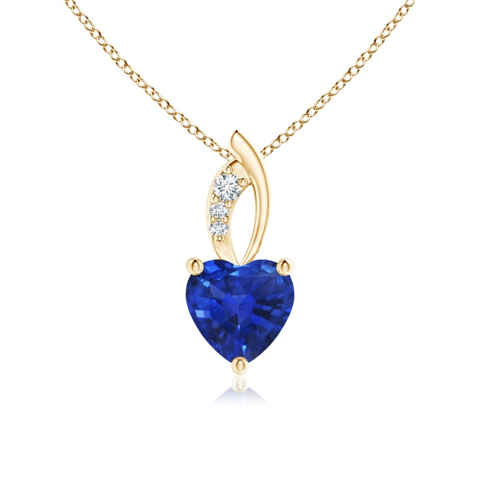 6mm AAA Blue Sapphire Heart Pendant with Diamond Accents in Yellow Gold 