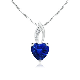 6mm AAAA Blue Sapphire Heart Pendant with Diamond Accents in P950 Platinum