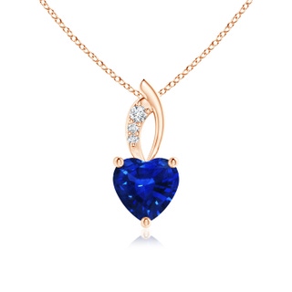 6mm AAAA Blue Sapphire Heart Pendant with Diamond Accents in Rose Gold