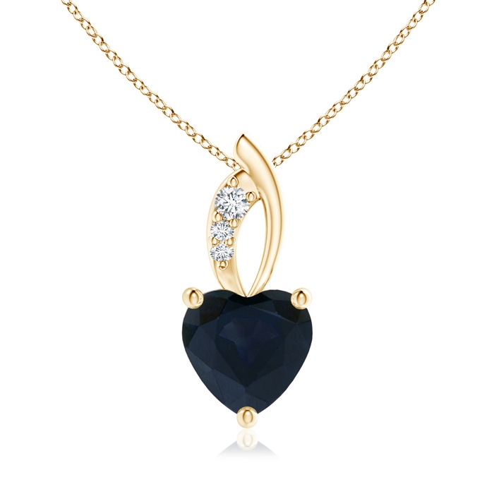 7mm A Blue Sapphire Heart Pendant with Diamond Accents in Yellow Gold 