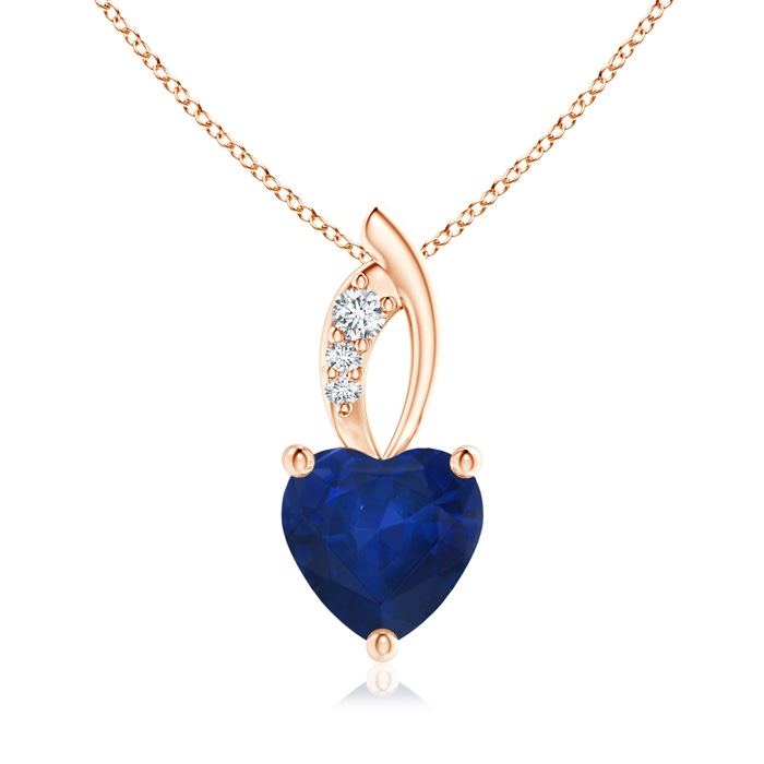 7mm AA Blue Sapphire Heart Pendant with Diamond Accents in Rose Gold 