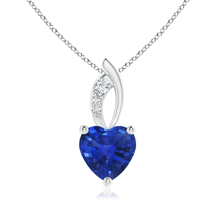 7mm AAA Blue Sapphire Heart Pendant with Diamond Accents in White Gold